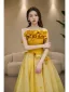 Fashion Yellow Appliques Prom Dresses 2023 A-Line / Princess Strapless Sleeveless Backless Floor-Length / Long Prom Formal Dresses