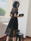 Chic / Beautiful Black Spotted Pierced Party Dresses Cocktail Party 2022 A-Line / Princess High Neck Short Sleeve Floor-Length / Long Formal Dresses