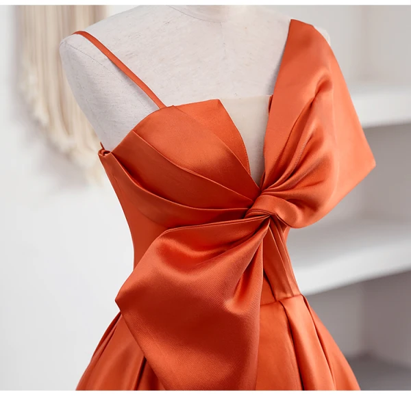 Mode Orange Satin Robe De Bal 2023 Princesse Bretelles Spaghetti Noeud Sans Manches Dos Nu Longue Promo Robe De Ceremonie