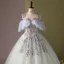 Élégant Vert Cendré Perlage Paillettes Robe De Bal 2024 Robe Boule Encolure Dégagée Manches Courtes Dos Nu Longue Promo Robe De Ceremonie