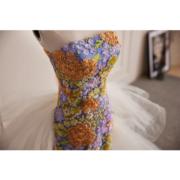 Vintage / Retro Multi-Colors Handmade Beading Sequins Lace Flower Evening Dresses 2023 Trumpet / Mermaid Strapless Sleeveless Backless Floor-Length / Long Evening Party Formal Dresses