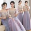 Elegant Purple Lace Flower Bridesmaid Dresses 2022 A-Line / Princess Beading Pearl Sequins Short Sleeve Backless Floor-Length / Long Bridesmaid Wedding Party Dresses
