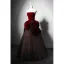Charming Burgundy Pearl Rhinestone Glitter Prom Dresses 2024 A-Line / Princess Appliques Strapless Sleeveless Backless Floor-Length / Long Formal Dresses