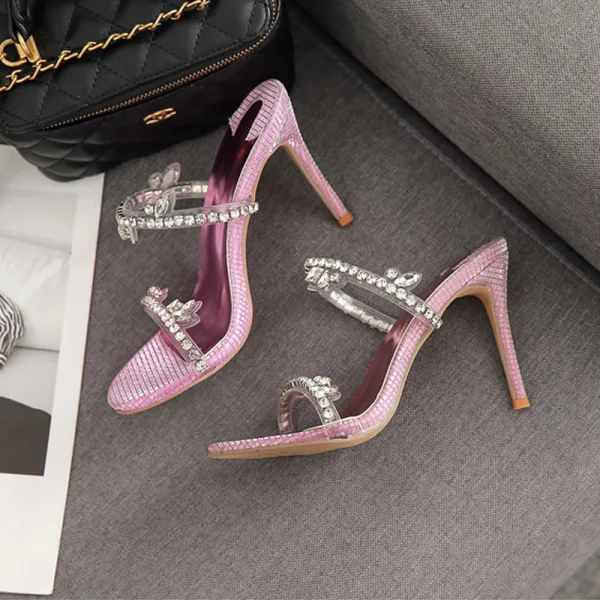 Sexy Silver Rhinestone Evening Party Womens Sandals 2022 9 cm Stiletto Heels Open / Peep Toe Sandals High Heels