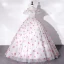 Chic / Beautiful White Prom Dresses 2022 Ball Gown Off-The-Shoulder Butterfly Appliques Sequins Lace Flower Short Sleeve Backless Floor-Length / Long Formal Dresses