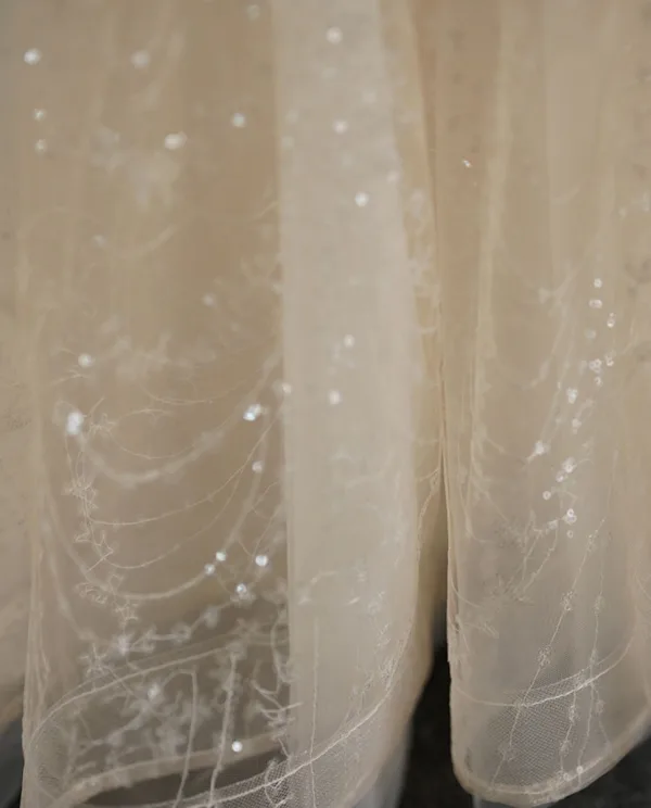 Bling Bling Beading Champagne Pearl Sequins Flower Girl Dresses 2024 Ball Gown Birthday Scoop Neck Puffy Short Sleeve Floor-Length / Long