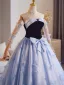 Charming Sky Blue Bow Butterfly Prom Dresses 2025 Ball Gown Strapless Short Sleeve Backless Floor-Length / Long Formal Dresses