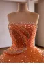 Mode Orange Fallende Rüsche Perle Pailletten Strass Ballkleider 2026 Ballkleid Bandeau Ärmellos Rückenfreies Sweep / Pinsel Zug Festliche Kleider