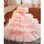 Fashion Blushing Pink Cascading Ruffles Birthday Flower Girl Dresses 2025 Ball Gown Spaghetti Straps Sleeveless Backless Bow Sash Court Train