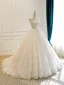High End Elegante Champagner Handgefertigt Pailletten Spitze Blumen Brautkleider / Hochzeitskleider 2026 Ballkleid Bandeau Ärmellos Rückenfreies Hof-Schleppe
