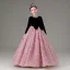 Chic / Beautiful Blushing Pink Appliques Sequins Birthday Flower Girl Dresses 2025 Ball Gown Scoop Neck Long Sleeve Floor-Length / Long