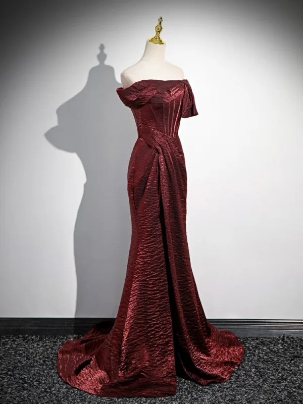 Charmant Bordeaux Fendue devant Volants Robe De Soirée 2024 Trompette / Sirène Bustier Sans Manches Dos Nu Train De Balayage Soirée Robe De Ceremonie