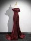 Charmant Bordeaux Fendue devant Volants Robe De Soirée 2024 Trompette / Sirène Bustier Sans Manches Dos Nu Train De Balayage Soirée Robe De Ceremonie