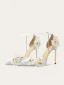 Charmant Argenté En Dentelle Fleur Appliques Chaussure De Mariée 2023 Cuir Perle Bride Cheville 10 cm Talons Aiguilles À Bout Pointu La Mariée Chaussure De Mariée