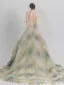 Fashion Flower Fairy Sage Green Appliques Prom Dresses 2024 A-Line / Princess Strapless Sleeveless Backless Sweep Train Prom Formal Dresses
