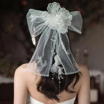 Lovely White Bow Lace Flower Wedding Veils 2025 Tulle