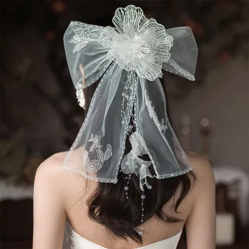 Charmant Blanche Noeud En Dentelle Fleur Voile De Mariée 2025 Tulle