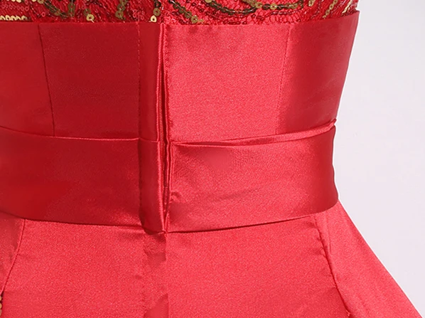Elegant Red Sequins Satin Prom Dresses 2024 Ball Gown Strapless Sleeveless Backless Floor-Length / Long Prom Formal Dresses