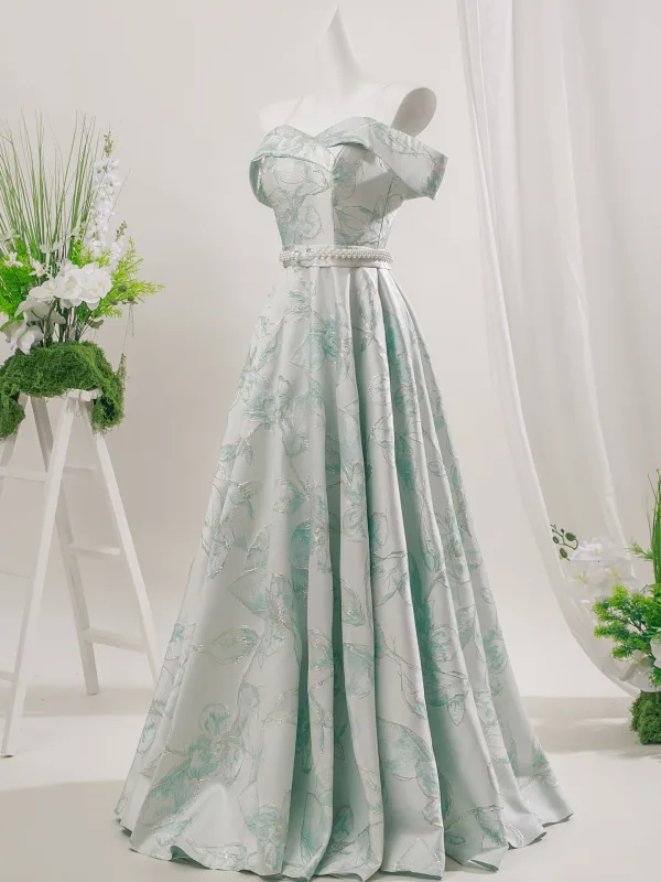 Audrey Hepburn Stil Limegrön Żakard Balklänningar 2026 Av Axeln Korta ärm