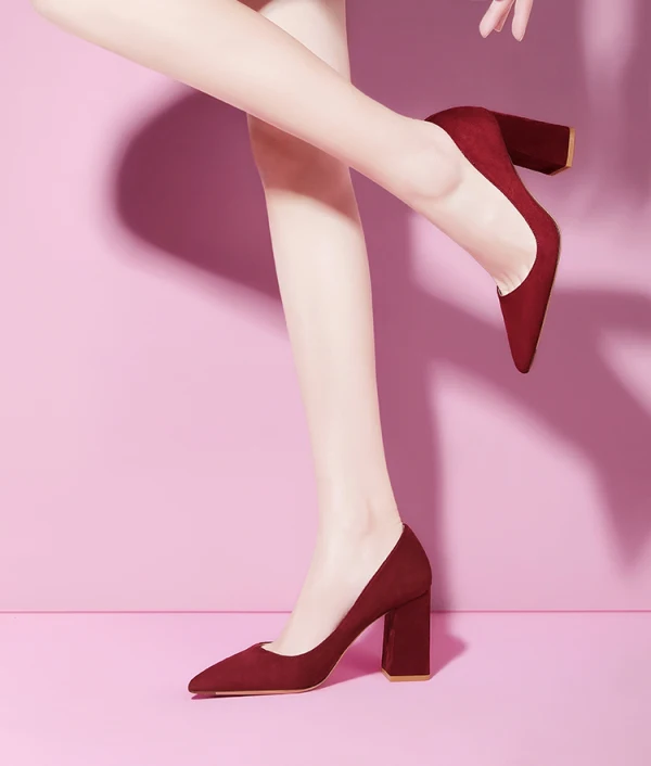 Mooie / Prachtige Bordeaux Gala Leer Pumps 2024 8 cm Dikke Hak Spitse Neus Pumps Hoge Hakken