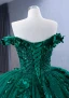 Luxury / Gorgeous Dark Green Handmade  Beading Sequins Appliques Prom Dresses 2023 Ball Gown Off-The-Shoulder Sleeveless Backless Court Train Prom Formal Dresses