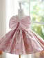Lovely Blushing Pink Pearl Printing Short Birthday Flower Girl Dresses 2024 Ball Gown Scoop Neck Bow Sleeveless