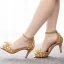 Charmant Gold Abend Kristall Sandalen Damen 2023 Strass Knöchelriemen 7 cm Stilettos Peeptoes Sandaletten Hochhackige