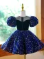 Sparkly Royal Blue Sequins Short Birthday Flower Girl Dresses 2023 Ball Gown Scoop Neck Puffy Short Sleeve Flower Girl Dresses