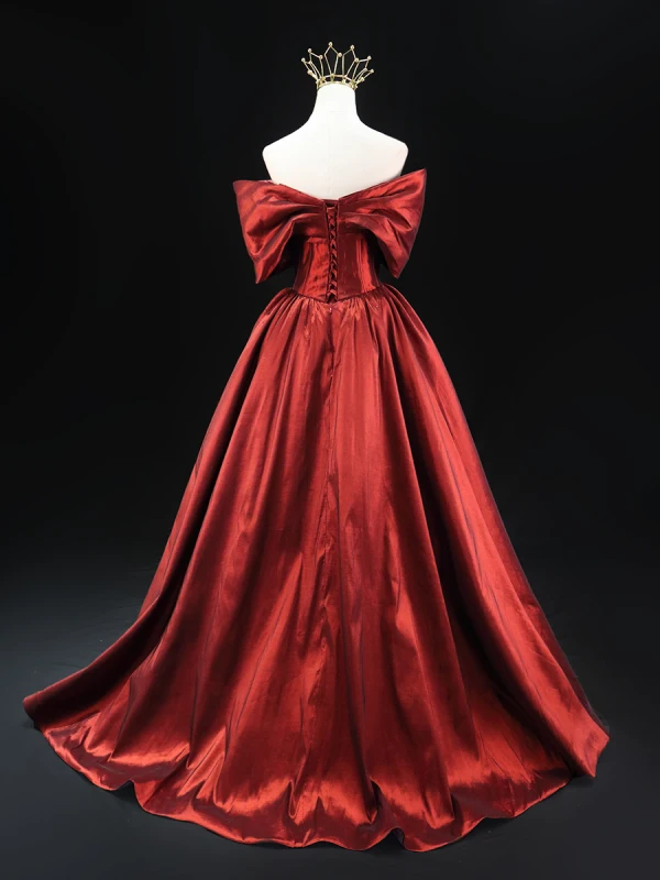 Elegant Burgundy Prom Dresses 2024 Ball Gown Off-The-Shoulder Short Sleeve Backless Floor-Length / Long Prom Formal Dresses