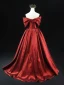 Elegant Burgundy Prom Dresses 2024 Ball Gown Off-The-Shoulder Short Sleeve Backless Floor-Length / Long Prom Formal Dresses