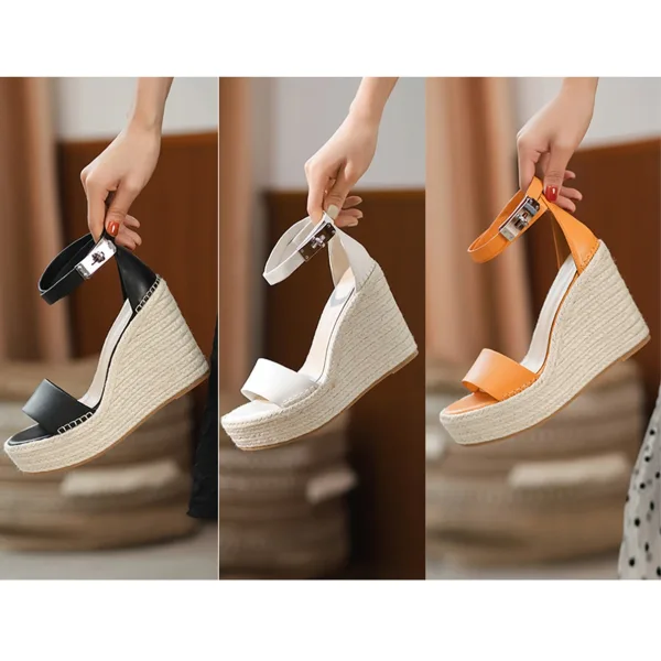 Chic / Beautiful Orange Street Wear Braid Womens Sandals 2022 Ankle Strap 12 cm Wedges Open / Peep Toe Sandals High Heels