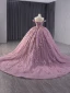 High-end Candy Pink Handmade  Beading Appliques Pearl Sequins Prom Dresses 2024 Ball Gown Off-The-Shoulder Sleeveless Backless Court Train Prom Formal Dresses