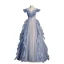 Fashion Sky Blue Ruffle Prom Dresses 2022 A-Line / Princess Off-The-Shoulder Sequins Pearl Short Sleeve Backless Floor-Length / Long Prom Formal Dresses
