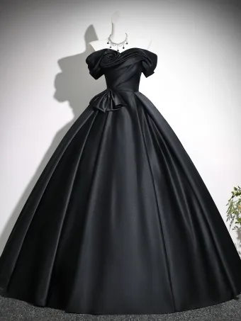 Vintage Originale Noire Noeud Satin Robe De Bal 2026 Robe Boule De L Épaule Manches Courtes Dos Nu Longue Robe De Ceremonie