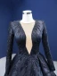Haut de Gamme Bling Bling Noire Fait main Paillettes Robe De Bal 2024 Robe Boule Encolure Dégagée Manches Longues Train De Balayage Promo Robe De Ceremonie