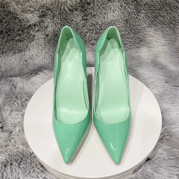 Fashion Mint Green Evening Party Pumps 2022 Patent Leather 12 cm Stiletto Heels Pointed Toe Pumps High Heels