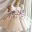Chic / Beautiful White Beading Appliques Birthday Short Flower Girl Dresses 2026 Ball Gown Scoop Neck Puffy Short Sleeve