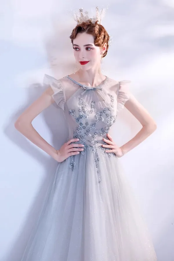 Chic / Beautiful Sky Blue Beading Pearl Rhinestone Prom Dresses 2023 A-Line / Princess Scoop Neck Bow Sleeveless Backless Floor-Length / Long Prom Formal Dresses