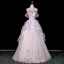 Flower Fairy Lavender Pearl Appliques Prom Dresses 2026 Ball Gown Off-The-Shoulder Short Sleeve Backless Tulle Floor-Length / Long Formal Dresses