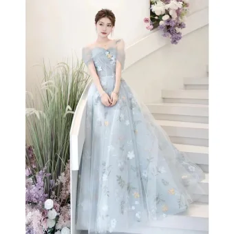 Fée Des Fleurs Bleu Ciel Appliques Robe De Bal 2023 Princesse De L Épaule Manches Courtes Dos Nu Longue Promo Robe De Ceremonie