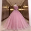Charming Fuchsia Pearl Prom Dresses 2022 Ball Gown Spaghetti Straps Bow Sleeveless Backless Lace Flower Floor-Length / Long Formal Dresses