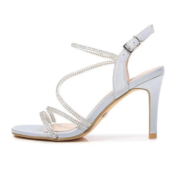 Sexy Sommer Rosa Abend Sandalen Damen 2022 Strass Knöchelriemen 8 cm Stilettos Spitzschuh Sandaletten Hochhackige