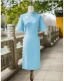 Chinese style Watermelon Tea-length Prom Cheongsam 2024 Trumpet / Mermaid High Neck Bell sleeves