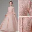 Scintillantes Rougissant Rose Paillettes Robe Ceremonie Fille 2022 Robe Boule Encolure Dégagée Manches Longues Noeud Longue Promo Robe Ceremonie Fille