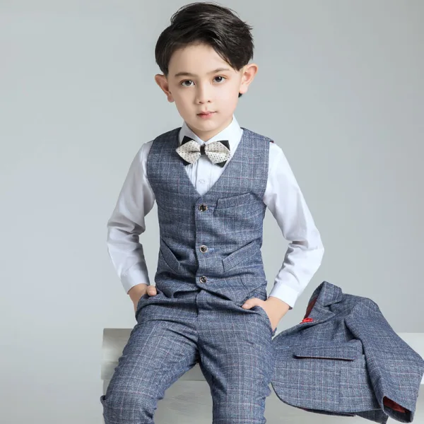 Océan Bleu 5 pièces Manches Longues Costume Garçon Mariage 2022 Manteau Pantalon Chemise Cravate Gilet Mariage
