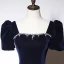 Élégant Bleu Marine Daim Robe De Bal 2023 Princesse Encolure Carrée Faux Diamant Manches Courtes Dos Nu Noeud Longue Promo Robe De Ceremonie