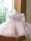 Chic / Beautiful Blushing Pink Beading Tassel Short Birthday Flower Girl Dresses 2023 Ball Gown Square Neckline Short Sleeve Flower Girl Dresses