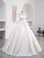 Modest / Simple Elegant Ivory Lace Flower Satin Wedding Dresses 2023 Ball Gown High Neck Short Sleeve Bow Sash Floor-Length / Long Wedding