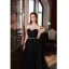 Charming Black Sequins Prom Dresses 2022 A-Line / Princess Organza Strapless Sleeveless Backless Rhinestone Sash Floor-Length / Long Prom Formal Dresses