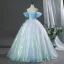 Zauberhaft Himmelblau Applikationen Ballkleider 2026 Ballkleid Off Shoulder Kurze Ärmel Rückenfreies Lange Festliche Kleider